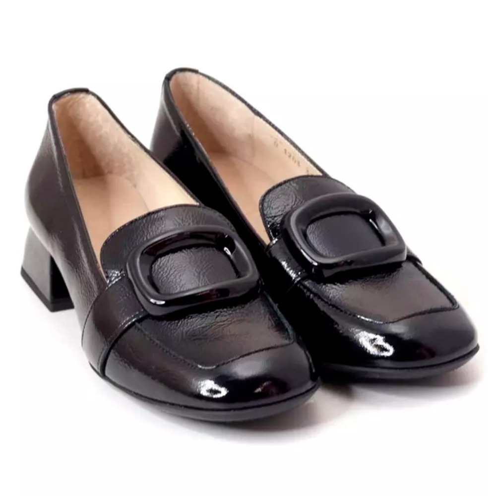 Wonders Elein women's Patent Black Buckleโ Block heeled loafers size 36